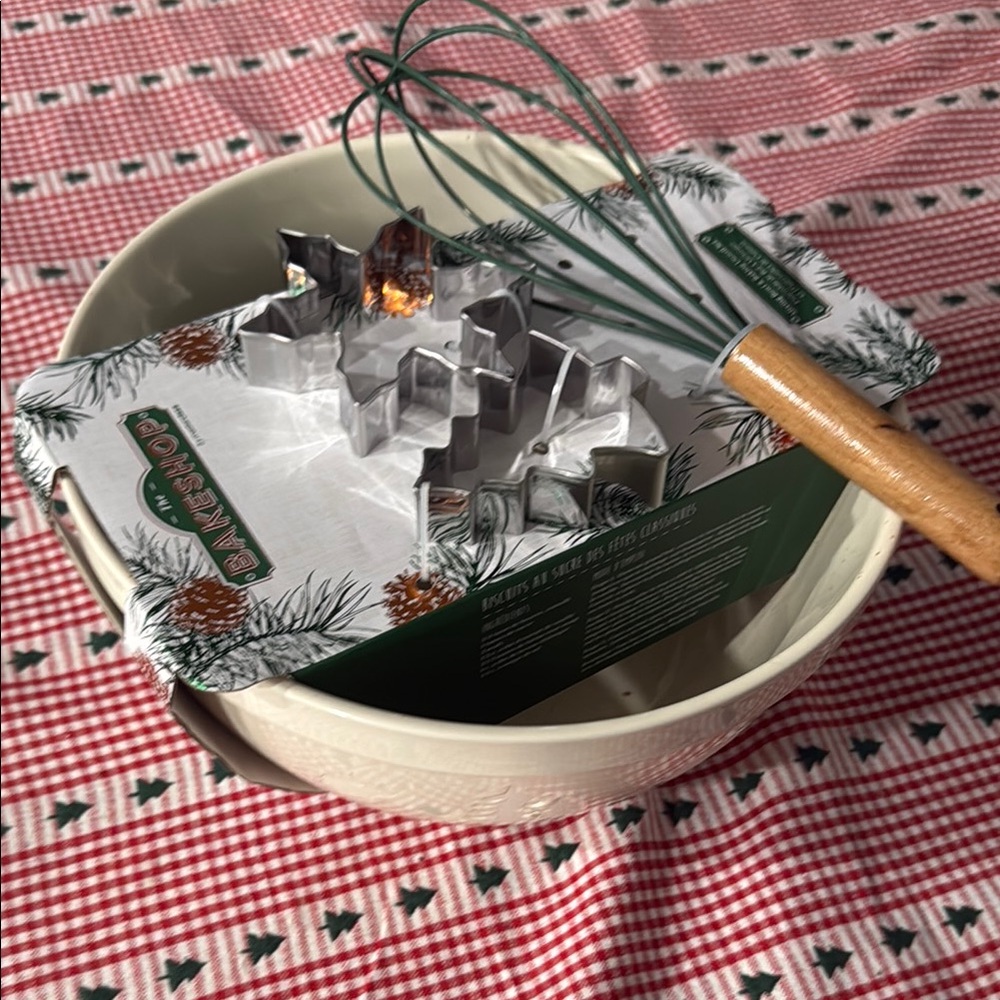 The Bake Shop Mixing Bowl and  Cookie Cutter Set with Whisk - Cream